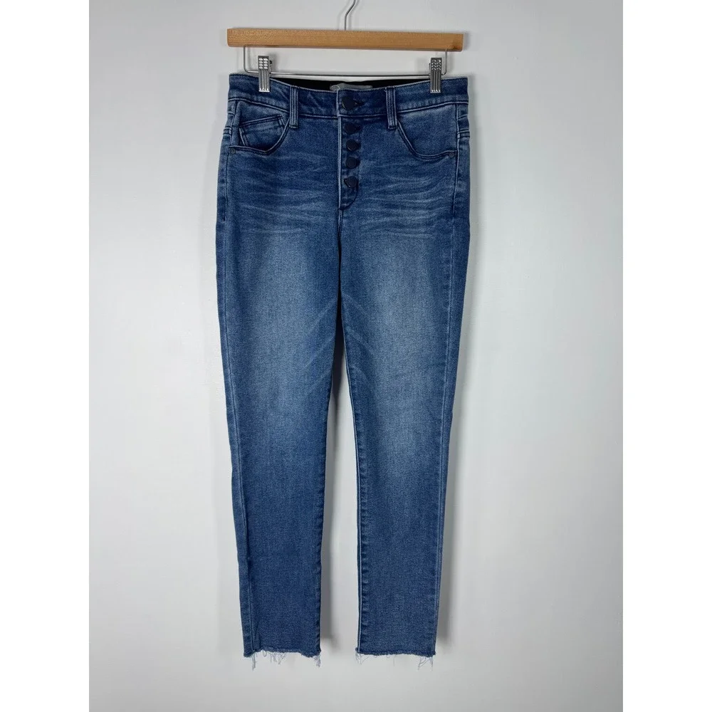 Boho Wit & Wisdom Women 4 Skinny Jeans Blue High Rise Ab-solution Button Fly Raw